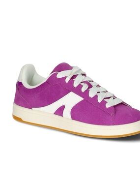 No Boundaries Women's Purple Suede Low-Top Sneaker with White Accent